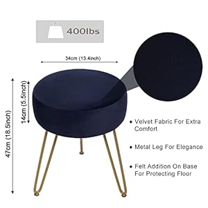Velvet soft modern vanity footstool round footrest stool ottoman side table seat dressing with golden metal leg and sponge fillingupholstered foot rest for living room and bedroom black  urban country home decor