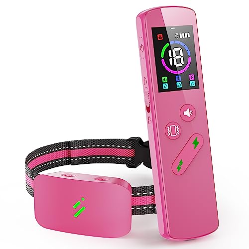 Runlane Dog Shock Collar, 0-10 Level Tone (Up to Ultrasonic), 1-10 Vibration, 0-18 Shock & 30% Shock Boost, 2680FT Remote, Shock Collar for Dogs of Large, Medium and Small Dogs 8-120lbs (Pink)