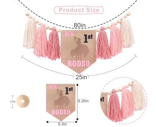 My First Rodeo High Chair Pink Tassel Banner - Cowgirl One Birthday Party Decorations,1st Rodeo Birthday Highchair Banner Photo Props,Western Farm Cowgirl Theme Party Decorations