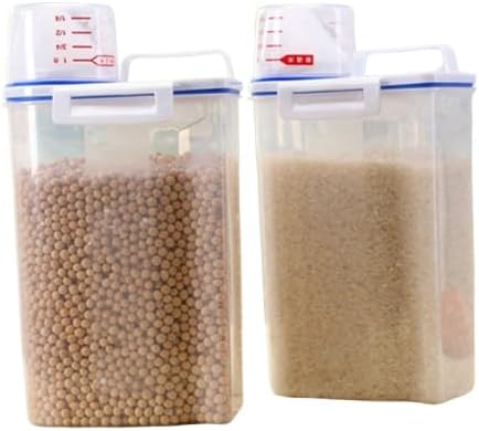 ''Rice-Storage Container(2 Pics-Set)- Food & Rice Storage Containers, Bpa Free Plastic Large-Cereal Grain Organiser-Box Dispenser With Lids For Household,Kitchen Measuring Cup(2.5L)