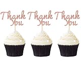 Pack of 24 Rose Gold Glitter Thank You Cupcake Toppers Thank You Cupcake Picks for Birthday Annivers