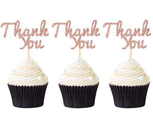 Pack Of 24 Rose Gold Glitter Thank You Cupcake Toppers Thank You Cupcake Picks For Birthday Anniversary Thanksgiving Day Wedding Bridal Party Decoration Supplies #TOP12