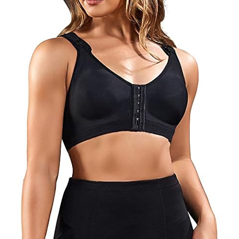 BRABIC Women Post-Surgical Sports Support Bra Front Closure with Adjustable Straps Wirefree Racerback, Black, M Cover
