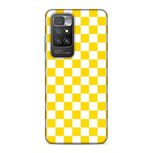 Image of Printed Mobile Back Hard Case Cover for Xiaomi Redmi 10 Prime | Check Print, Small Boxes, Yellow & White-2204