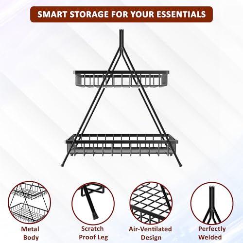 Image of Kuber Industries Metal 2 Tier Fruit & Vegetable Basket for Kitchen | Dining /Kitchen Rack /Countertop Organizer | Multipurpose Storage Stand | Black