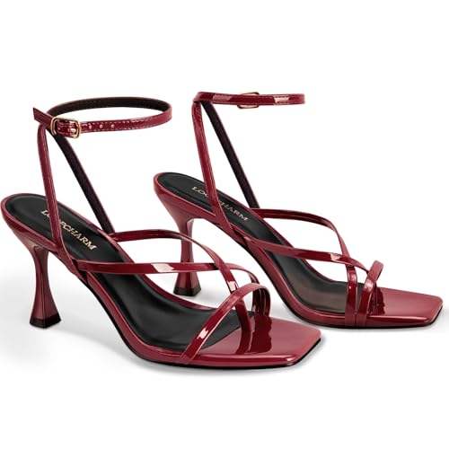 Image of Women's Strappy High Heels Sandals Square Open Toe Ankle Strap Slingback Thong Stilettos Shoes for Wedding