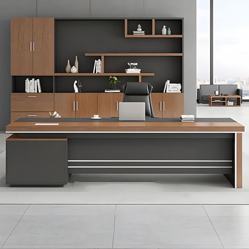 Image of Lakdi The Furniture Co Director & Executive L-Shape Office Table Luxury Desk Made in Particle Board with Side Unit, 3 Drawer Wire Manager & Cup Space - Brown 5-Year Warranty & Free Assembly-LDL-624