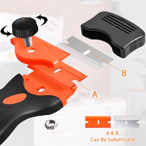 Scraper Tool, Double-Edged Glass Scraper with 20Pcs Steel 20Pcs Plastic and 3Pcs Brush, Cleaning Scraper Tool Set Non Scratch for Window Hob Oven Floor Removing Decals Labels - Image 3