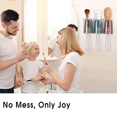 iHave Toothbrush Holders and Toothpaste Squeezer Set - Wall Mounted Bathroom Accessories with 3 Cups Toothbrush Holder and Toothpaste Dispenser