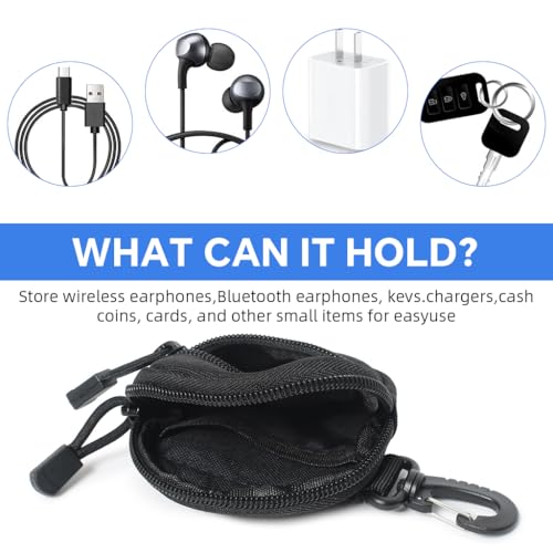 Image of ZIBUYU Outdoor Portable Coin Bag Small Zipper Pouch with Carabiner, Double Layer Oxford Cloth Anti-Theft Small Essentials Storage Bag for Keys, Cash, Earbuds, Backpack