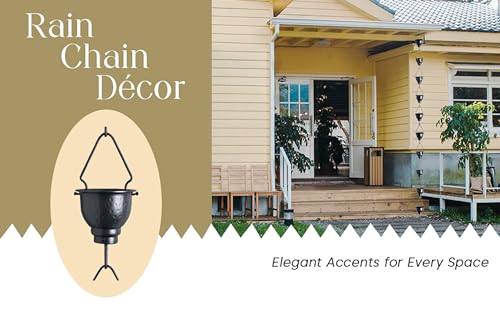 Image of Rain Chain - Gray Powder Coated 8.5 Feet Length Iron Rain Chain for Garden Decor - Rust Proof Long Lasting Rain Chain With Gutter Adaptor and Clip Installer - Rain Chain Downspout for Gutter | High Quality Gray Powder Coating which makes Iron Rain Chain rust proof