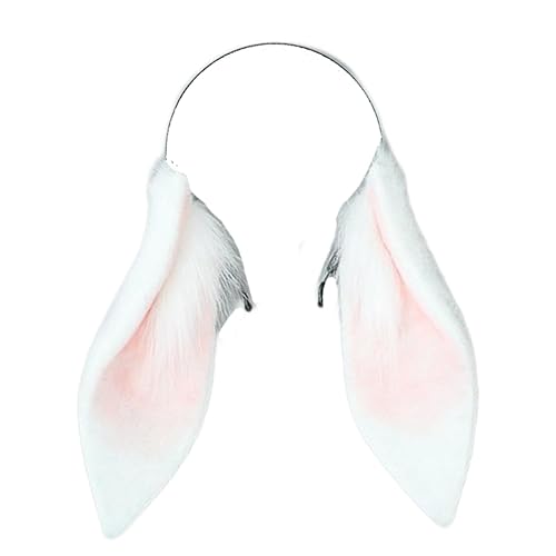 ATekatac Rabbit Ears Handmade Animal Ears Halloween Cosplay Bunny Ears Flower Headband - D White