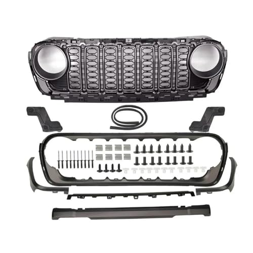 Parrilla Delantera Para Jeep Para Wrangler JL 2018-2024 Para Rejilla Delantera Estilo Gladiador Cubierta Parrilla Radiador Malla Diseño Parrillas Carreras Coche Parrilla Radiadora(Sin agujero)