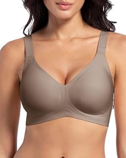 PURILINE Womens Jelly Bras for Women Wireless Seamless No Underwire Push Up Supportive Full Coverage Soft Comfy T‑Shirt Bra, Coffee, Large