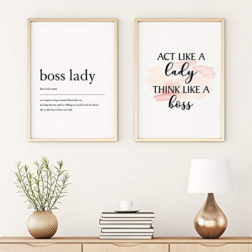 Idée cadeau crémaillère toile Boss Lady définition pour bureau de femme entrepreneure