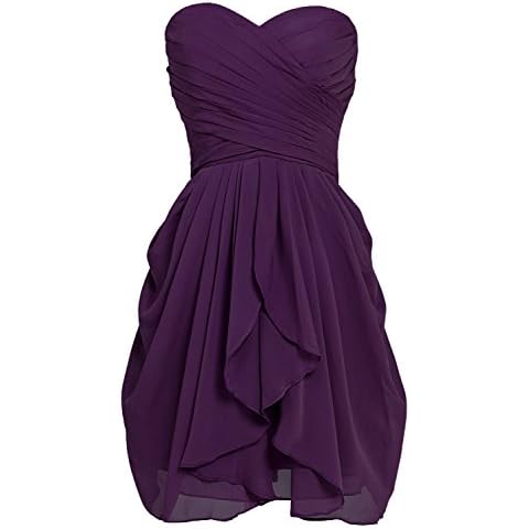 Sarahbridal 2024 Prom Cocktail Dresses for Women Short Chiffon Sweetheart Evening Gown Dark Purple Bridesmaid Dress US8 Cover