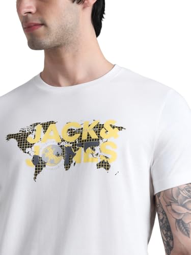 Image of Jack & Jones Men Pure Cotton Graphic Printed Slim Fit T-Shirt