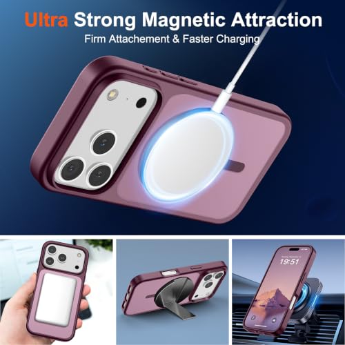Image of SUPFINE Magnetic for iPhone 17 Pro Max Case with Screen Protector (Compatible with MagSafe)(Military Grade Drop Protection) Translucent Matte Phone Cover,Wine Red