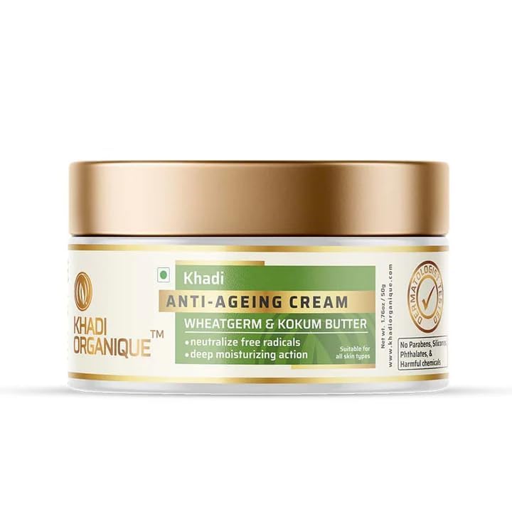 Image of Khadi Organique Anti Ageing Cream Wheat Germ & Kokum Butter Reduce Wrinkles & Fine Lines | Suitable for Men & Women of all Skin Types - 50gm