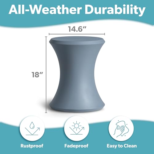 Image of Coast Modern Outdoor Side Table - Lounger Table for Inside Pool or on Patio - All-Weather Furniture for Sun Shelf Up to 15 inch - Stone Blue