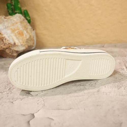 Canvas Low Top Sneakers, Sunflower Print Pattern, White Laces, Platform Sole4