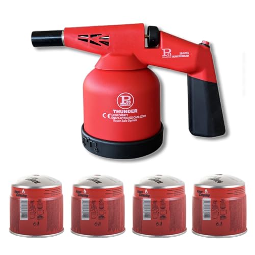 PROWELTEK - Lampe à souder à gaz 1760W + 4 Cartouches gaz Utilisation à 360°- Chalumeau à gaz Allumage électronique à batterie