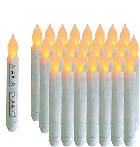 Houdlee Pack of 24 Flameless Taper Candles Battery Operated Flickering Ivory Led Candle for Christmas Wedding Party Candelabra Flicker Amber Taper Candles Table Centerpiece – 6.5 Inch Candle