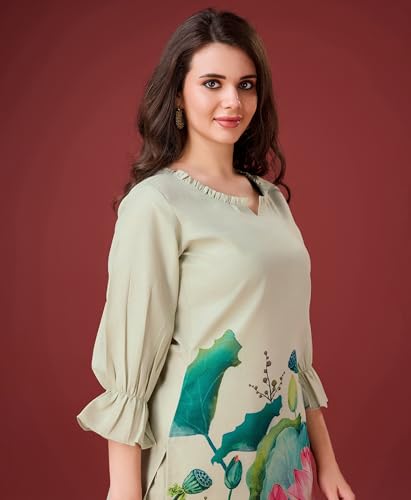Image of MOJILAA Women Linen Floral Print Causal Co-ord Set | Linen Co-ord Set | Printed Co-ord Sets | Causal Wear | A-line Co-ord | Top and Bottom Wear