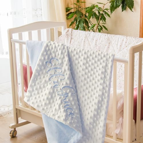 Image of Ubjva Personalized Baby Blanket with Custom Name Embroidered Knitted Blanket Gifts for Newborn Toddler Girl Boy