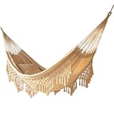 Hamac de Jardin Hamac d'extérieur Camping Lit hamac en Coton Hamacs à Franges en macramé Balcon bohème à Pompons Fait à la Main hamacs Double 2 Personnes (Blanc, 240x150cm, 200kg)