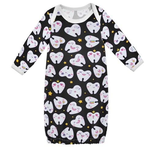 WIFIU Cartoon Cute Teeth Stars Baby Girls Boys Sleeper Gown Cotton Nightgown Long Sleeve, Baby Nightdress Sleeping Clothes for Newborn 0-3 Months Multicolor