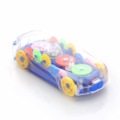 Chanak Concept Gear Car with Music and Light - 3D Plastic Car with 360° Rotation, Suitable for Kids Above 3 Years, BIS Approved (Blue)