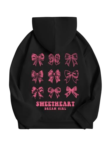 Verdusa Mommy and Me Matching Outfits Bow Letter Graphic Hoodie Lightweight Sweatshirts Cute Preppy Coquette Tops