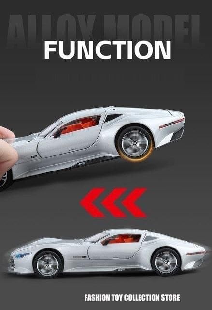 Image of 1 /24 Merceedees Vision GT Future Model Car - Exclusive Alloy Metal Pullback Toy with Openable Doors, Lights, and Music for Kids (1:24 Merceedes Vision - Silver)