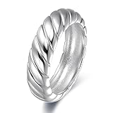 AVECON 925 Sterling Silver Ring for Men Braided Wedding Bands for Men Rope Wedding Rings Mens Silver Rings Roissant Dome Ring Width 6MM Size 7
