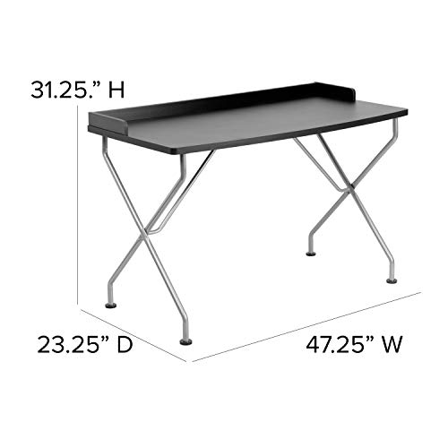 Flash Furniture Black Computer Desk With Raised Border And Silver Metal Frame #TOP2