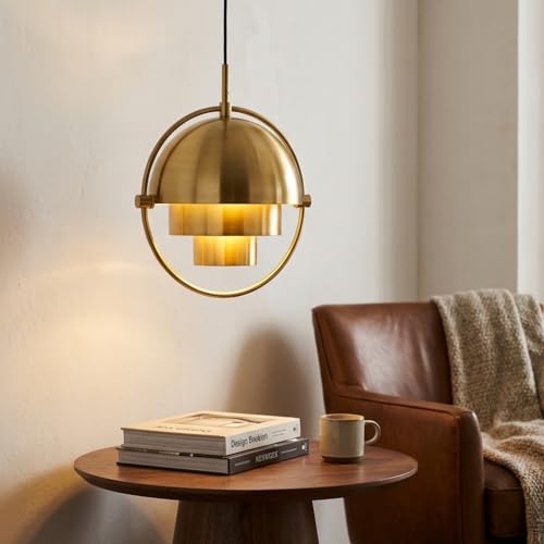 BARCELONA LED Lampada a Sospensione ASTOR in Metallo con Cavo Nero e Paralumi Oro, Stile Industriale Moderno e Vintage, Ideale per Sala da Pranzo, Camera da Letto o Ufficio