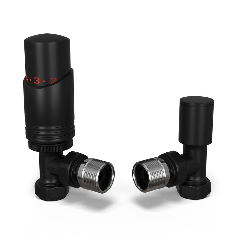 UK Radiators Black Radiator Valve 10mm Angled Lockshield Valve in Black and Matt Finish - Classy and Modern Design 1/2" x 10mm Angled Radiator Valve