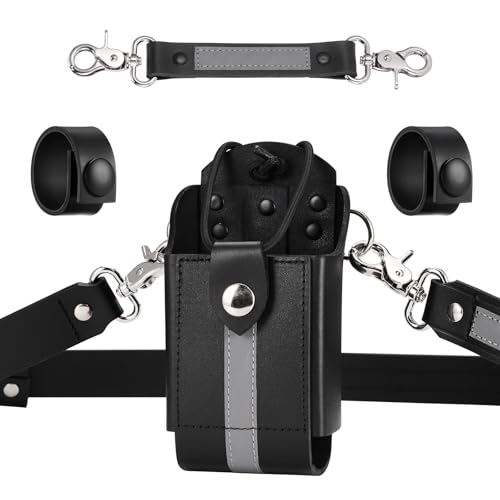 abcGoodefg Reflective Firefighter Leather Radio Strap and Case, Anti-sway Strap, Compatible with Motorola APX Series - for Firefighters, EMT, Police (Reflective)