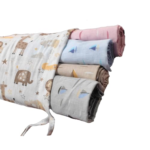 Image of Trance Home Linen Super Soft 100% Cotton New Born Baby Swaddle Wrap,New Born Babies Soft Pure Cotton Sheets,Ideal Baby Shower Gift,Baby Wrap Set(100x100 cm,Color Boats,Pack of 4),TC,200,Assorted
