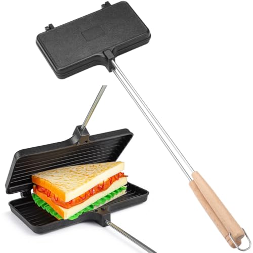 Campfire - Plancha doble para tartas, sandwichera portátil de mano con asas largas extraíbles, cocina para pastel de chimenea para cocinar al aire libre