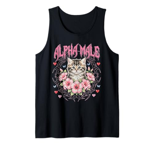Alpha Male Tshirt Kitten Funny Cat Rainbow Floral Meme Men Tank Top