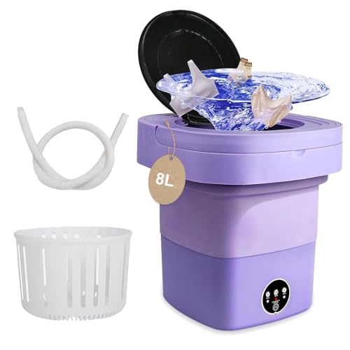 Mini lavadora plegable, 8 L, pequeña con secadora, eficiente para ropa de bebé, ropa interior, camping, caravanas, regalos