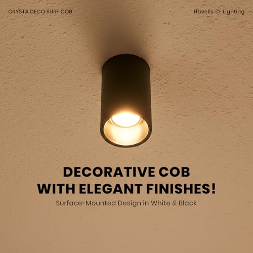 Image of Havells Crysta Deco Surf Cob 12W 4K Black B,Led-Spotlights,Energy Efficient,Long Life of 25000 Burning Hours,Beam Angle of 36,Metal Body Cob with Integrated Driver,Natural Daylight (4000K)
