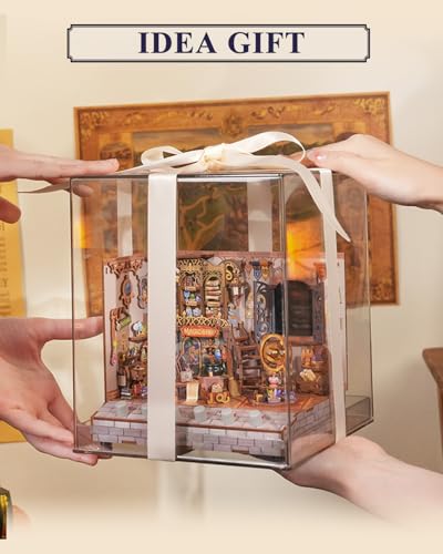 Image of Tonecheer DIY Miniature House Kit, Wooden Dollhouse Kit with White Noise,Tiny Diorama House Building Set with Electronic Screen Craft Kits Make for Aduls (Magic Shop)