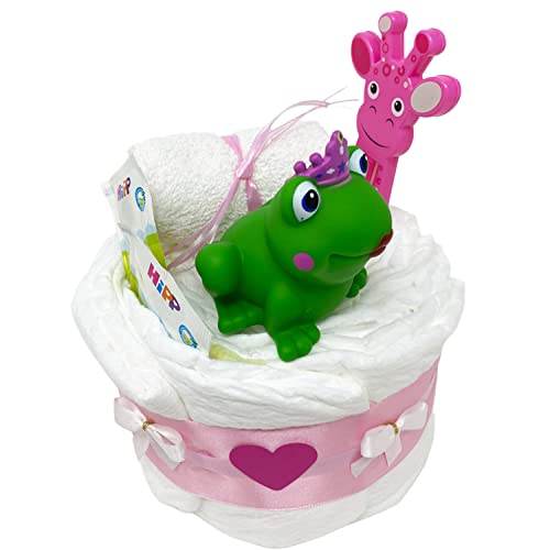 Windeltorte Ente Froschkönigin in rosa für Mädchen Geschenk zur Geburt Babyparty Taufe Badeente Cover