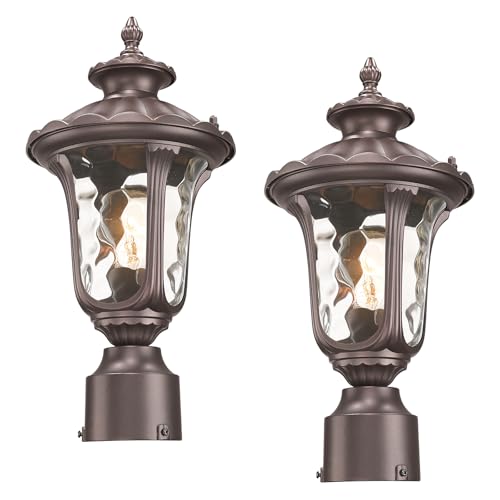 Luminzone Outdoor Post Lights Fixtures Lamp Post Light, 2-Pack Pole Lantern, Waterproof and Anti-Rust Aluminum Pillar Outside Lighting for Walkway, Patio, Porch, 15'' Small Oil-Rubbed Bronze