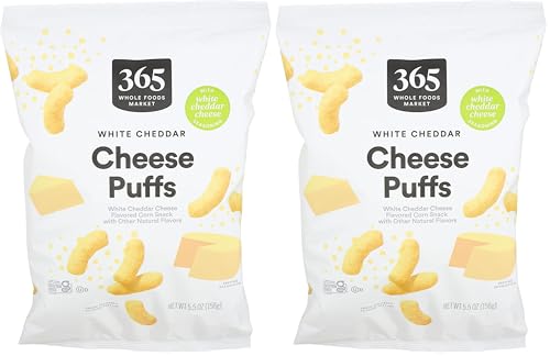 365 by Whole Foods Market White Cheddar Cheese Puffs, 5.5 OZ (Pack of 2)