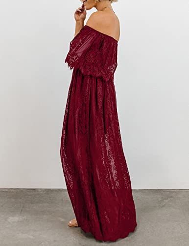 Image of HOYISHION Women's Off The Shoulder Floral Lace Maxi Dress White Bridesmaid Wedding Party Maternity Photoshoot Long Dresses