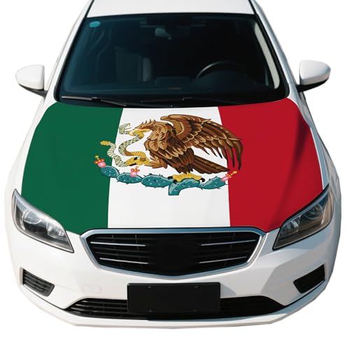 Mexico Flag Car Hood Cover, 4 x 5 Feet, Elastic Fabric, Vehicle Bonnet Banner